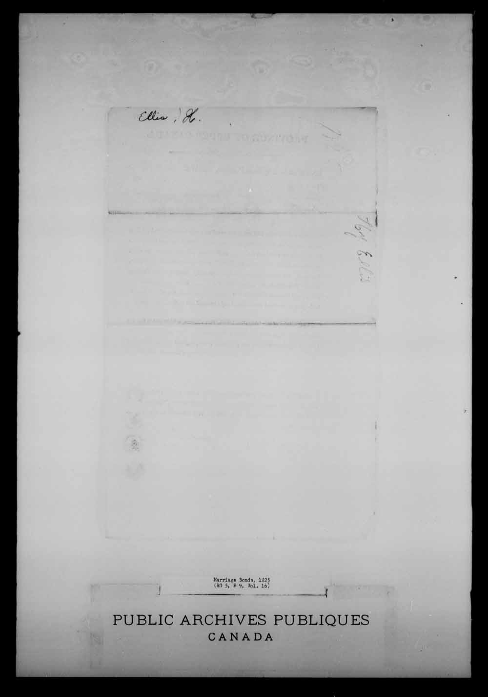 Digitized page of Upper and Lower Canada Marriage Bonds (1779-1865) for Image No.: e008214644