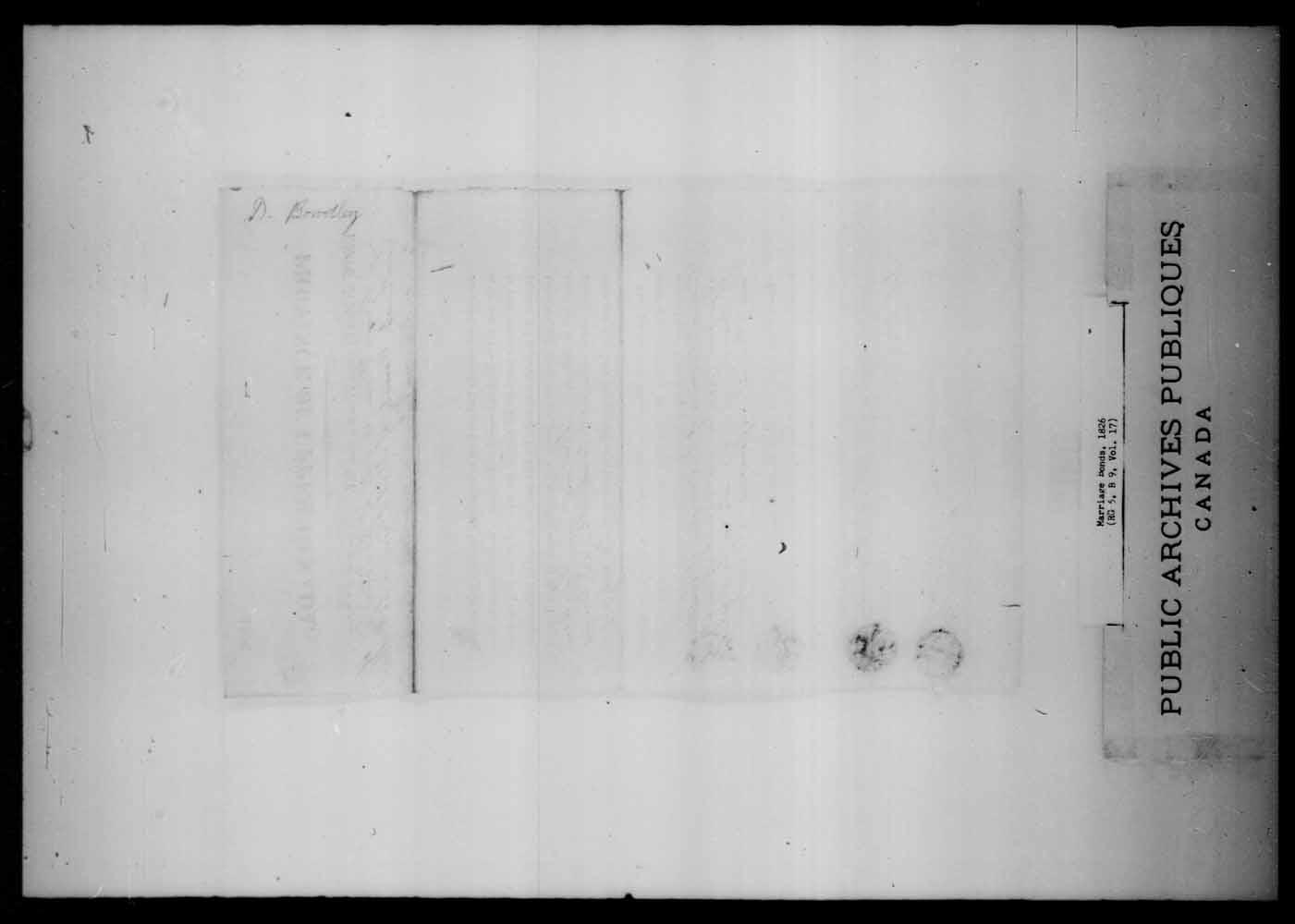 Digitized page of Upper and Lower Canada Marriage Bonds (1779-1865) for Image No.: e008214825