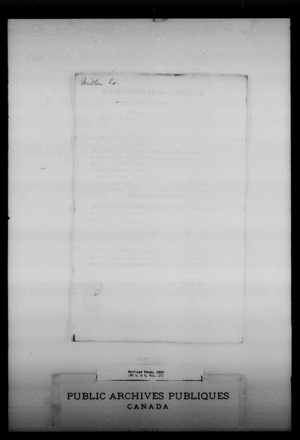 Digitized page of Upper and Lower Canada Marriage Bonds (1779-1865) for Image No.: e008215441