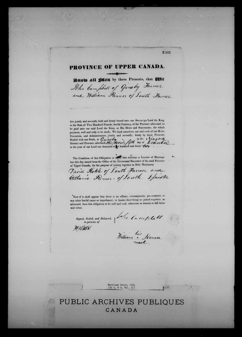 1832 Marriage Bond