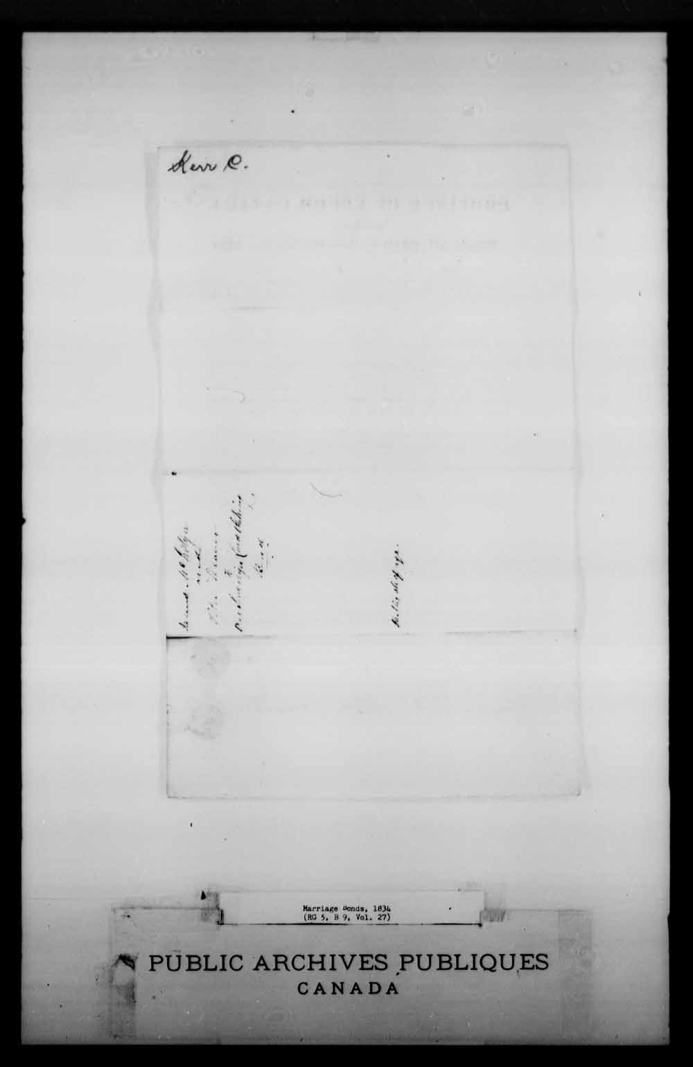 Digitized page of Upper and Lower Canada Marriage Bonds (1779-1865) for Image No.: e008226482