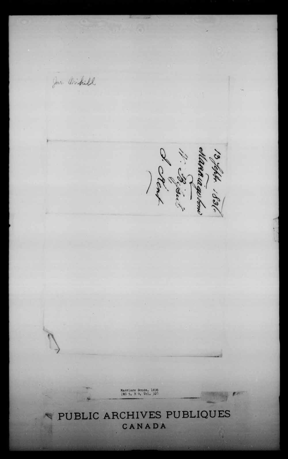 Digitized page of Upper and Lower Canada Marriage Bonds (1779-1865) for Image No.: e008228797