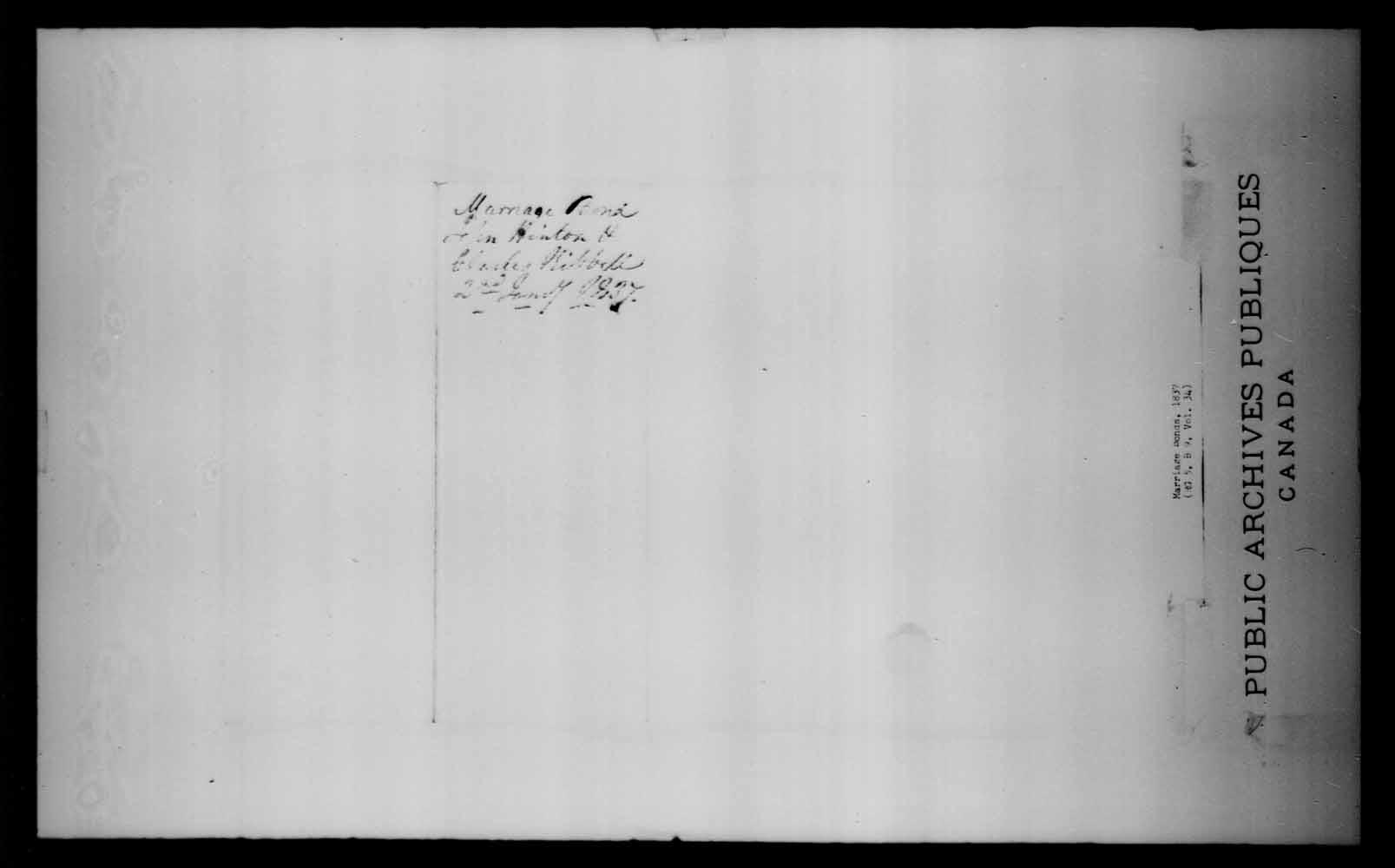 Digitized page of Upper and Lower Canada Marriage Bonds (1779-1865) for Image No.: e008230003