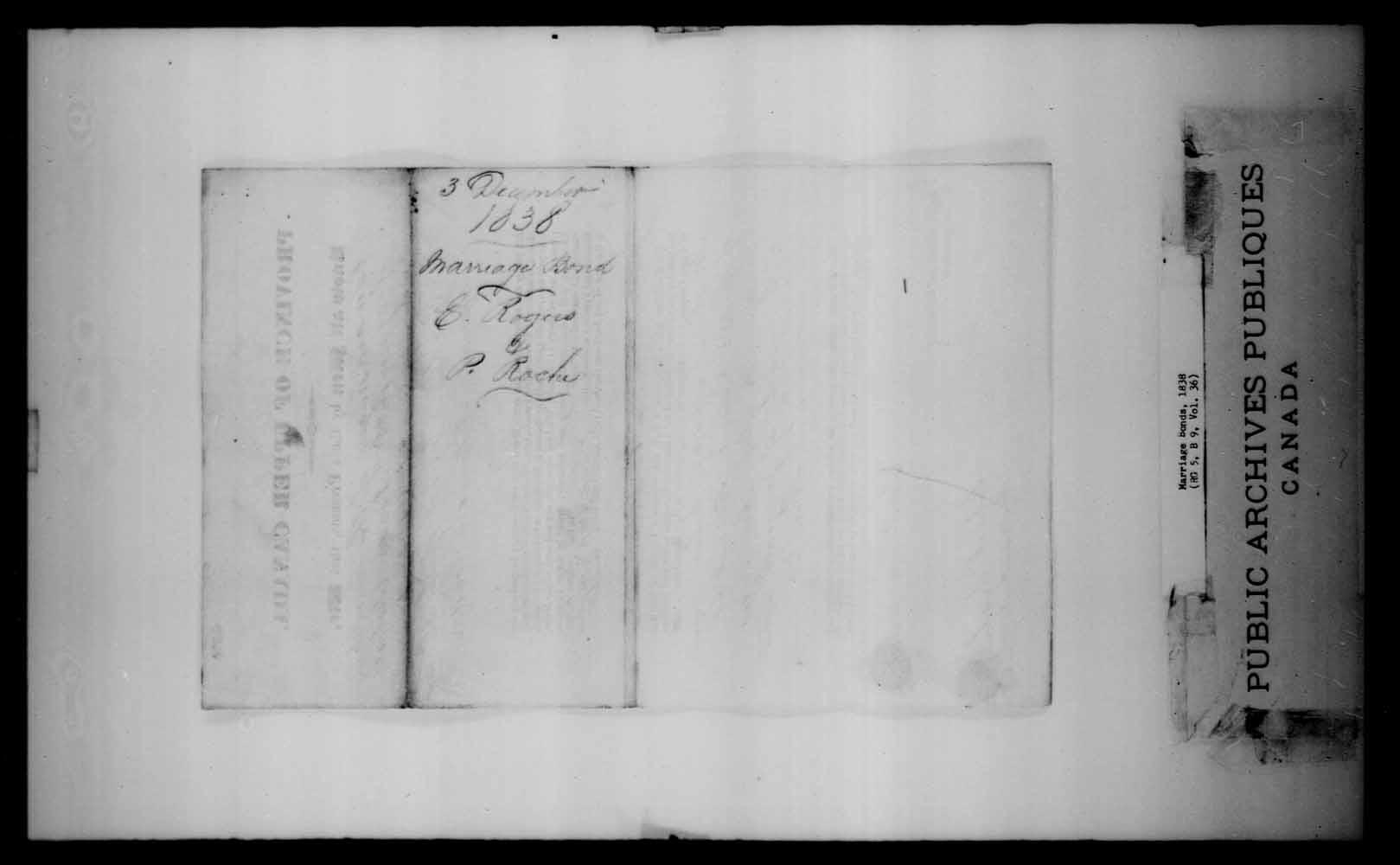 Digitized page of Upper and Lower Canada Marriage Bonds (1779-1865) for Image No.: e008231178