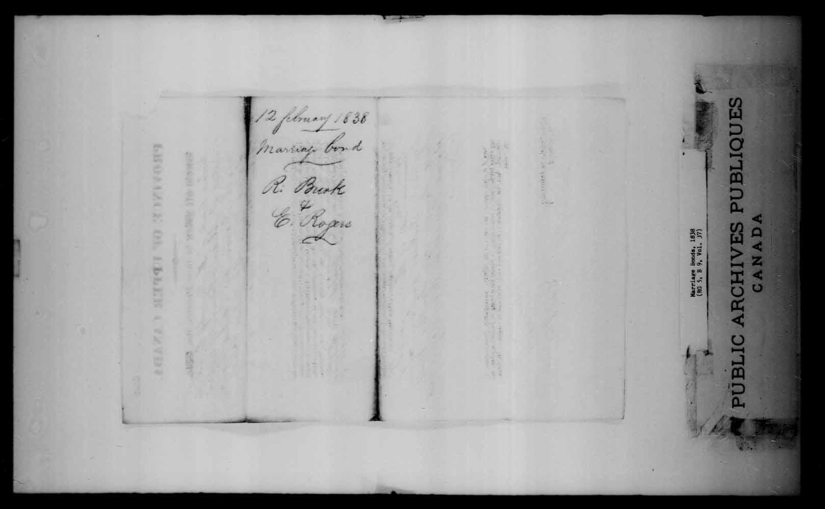 Digitized page of Upper and Lower Canada Marriage Bonds (1779-1865) for Image No.: e008231289