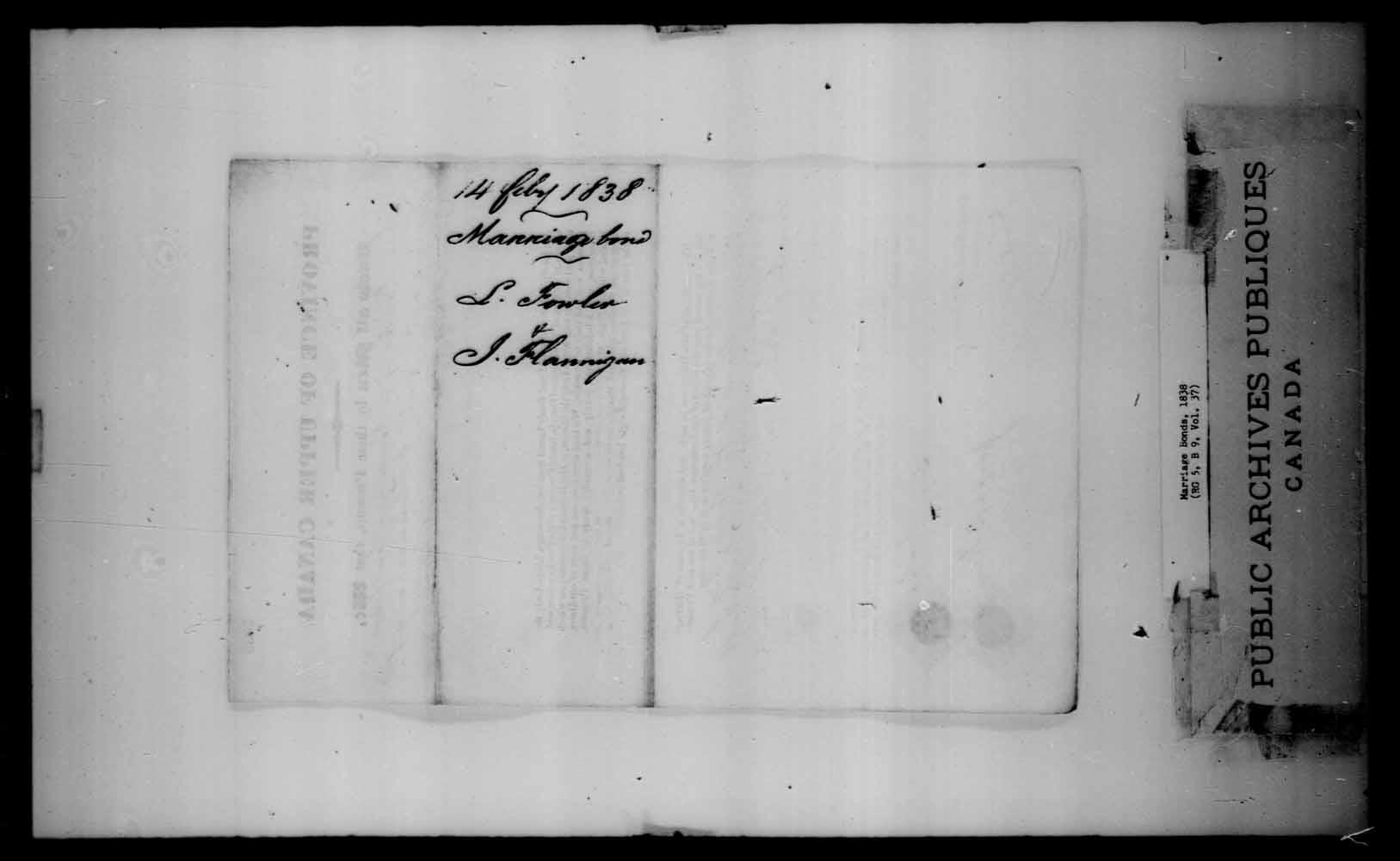 Digitized page of Upper and Lower Canada Marriage Bonds (1779-1865) for Image No.: e008231682