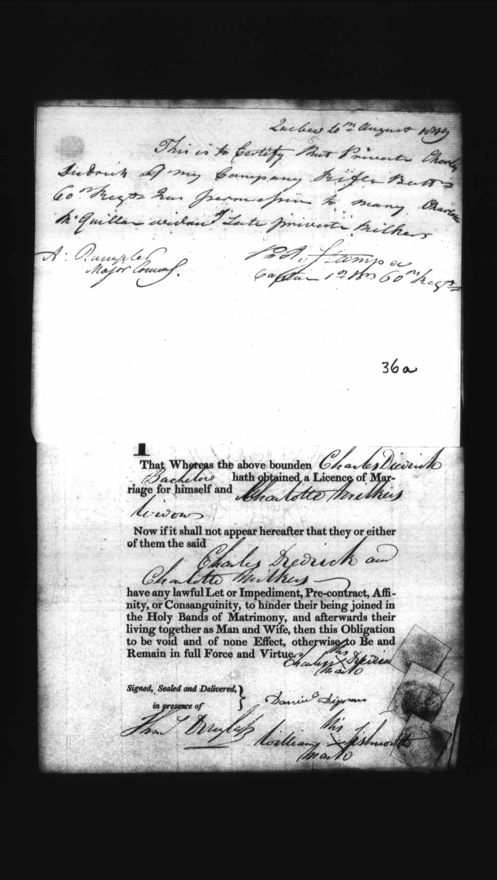 Digitized page of Upper and Lower Canada Marriage Bonds (1779-1865) for Image No.: e008235853