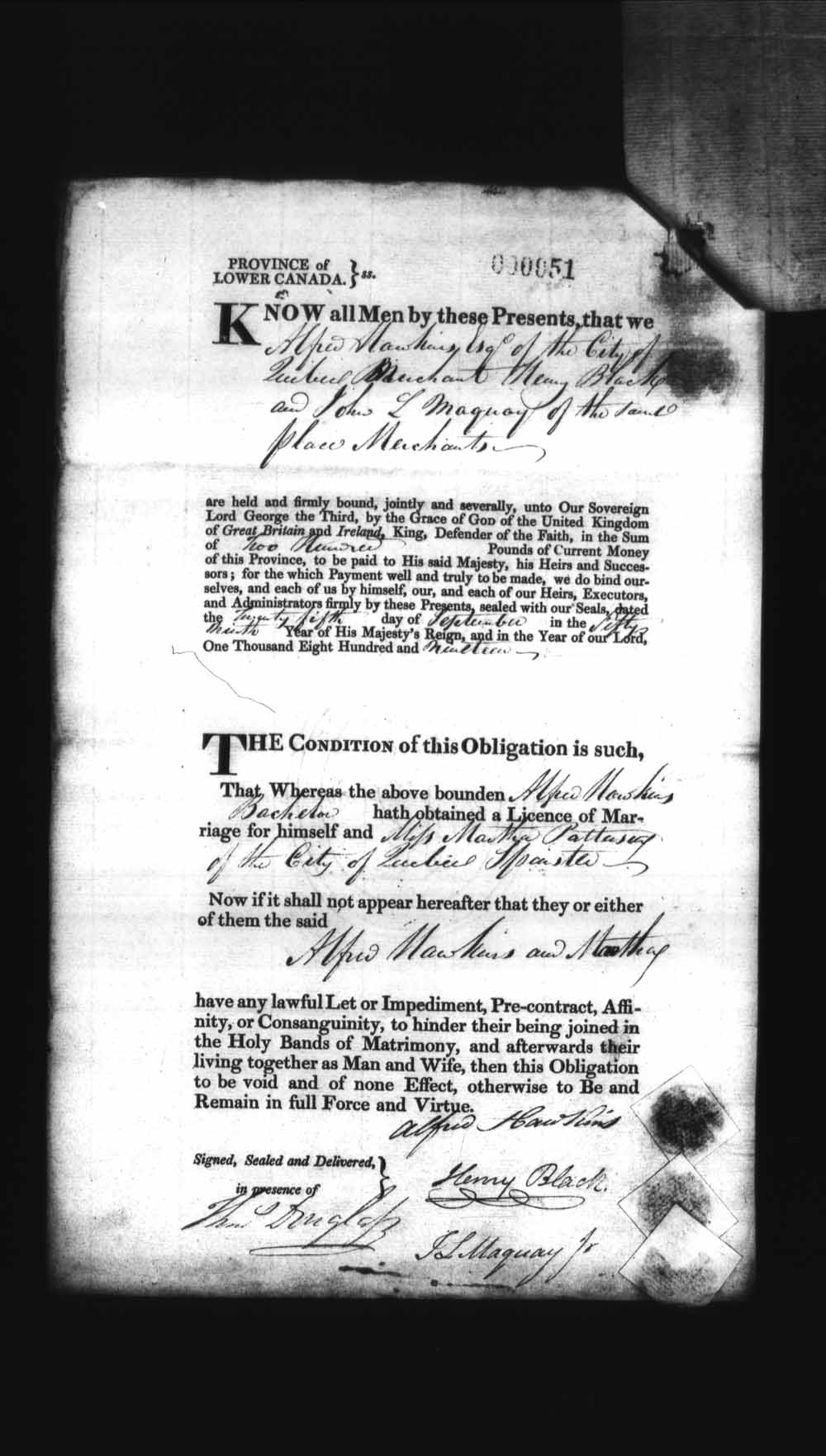 Page numérisé de Cautionnements de mariages pour le Haut-Canada et le Bas-Canada (1779-1865) pour l'image numéro: e008235873