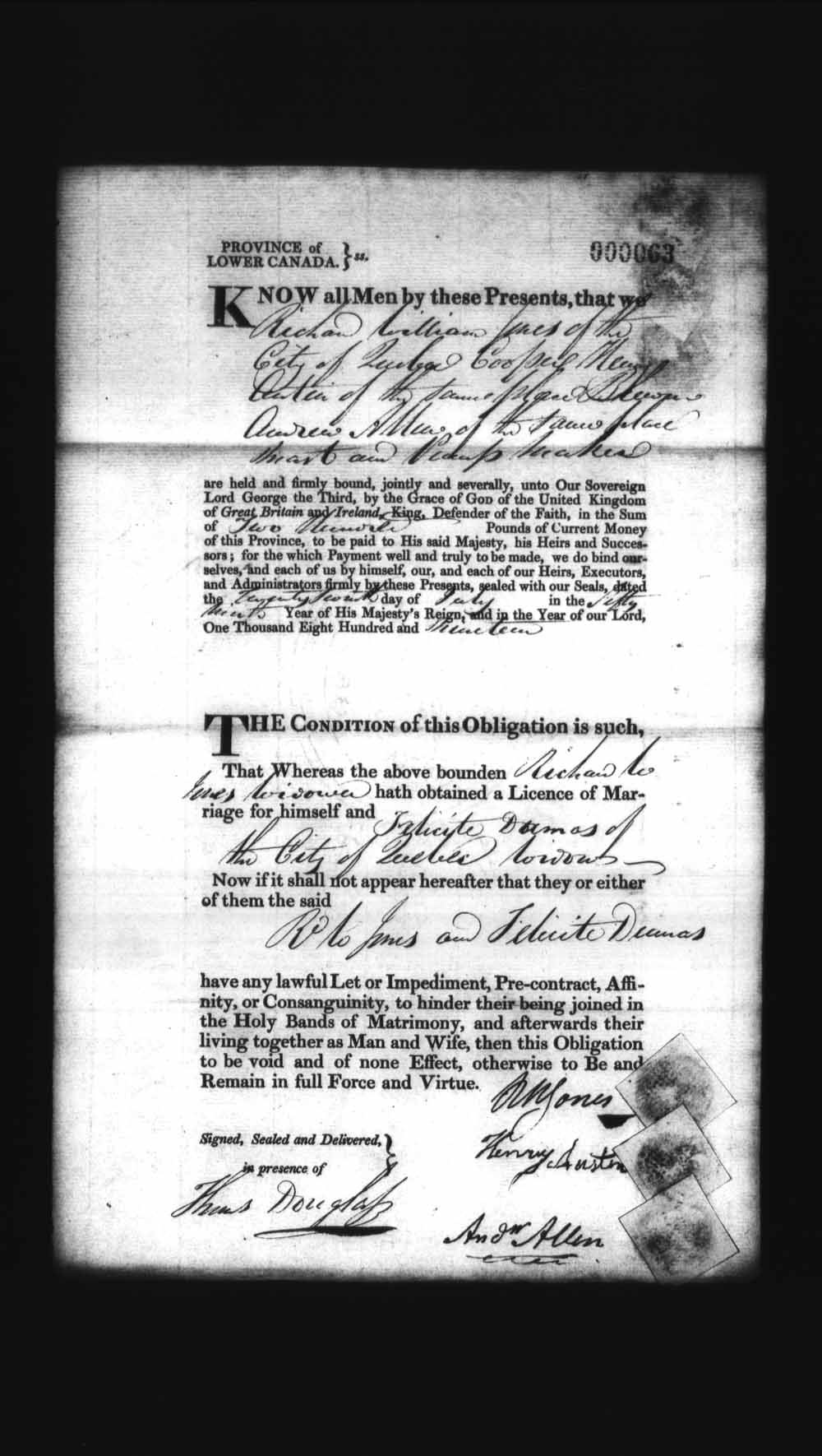Page numérisé de Cautionnements de mariages pour le Haut-Canada et le Bas-Canada (1779-1865) pour l'image numéro: e008235887