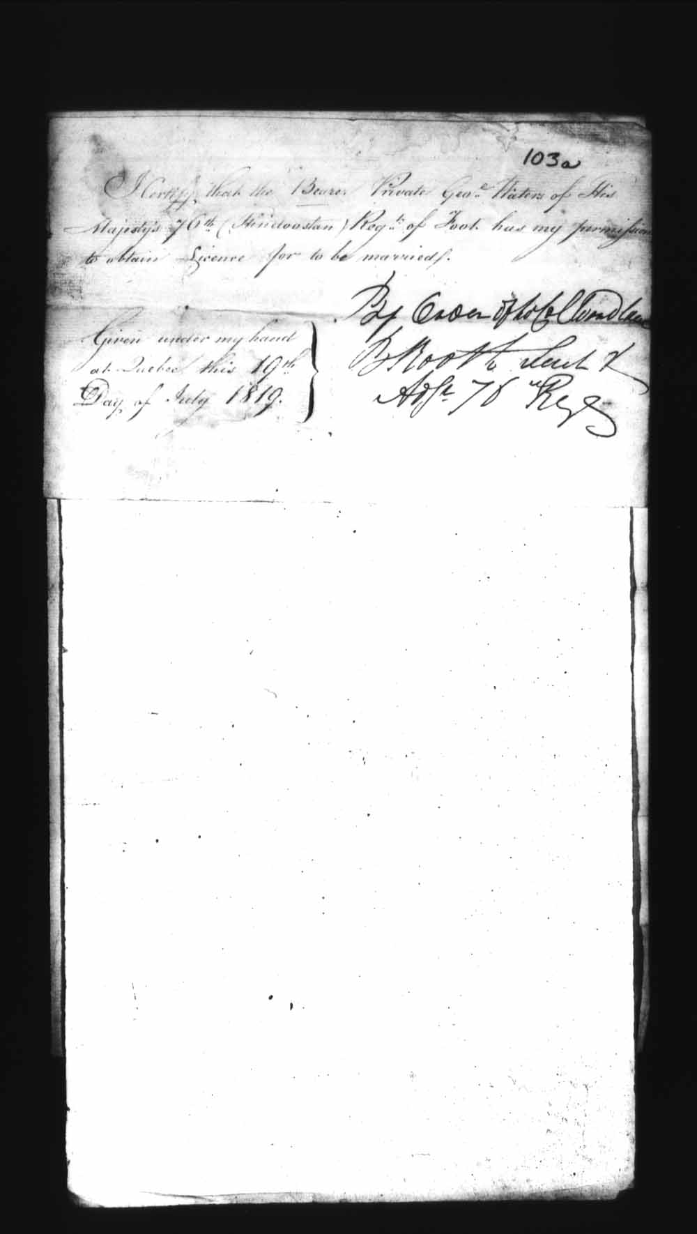 Digitized page of Upper and Lower Canada Marriage Bonds (1779-1865) for Image No.: e008235932