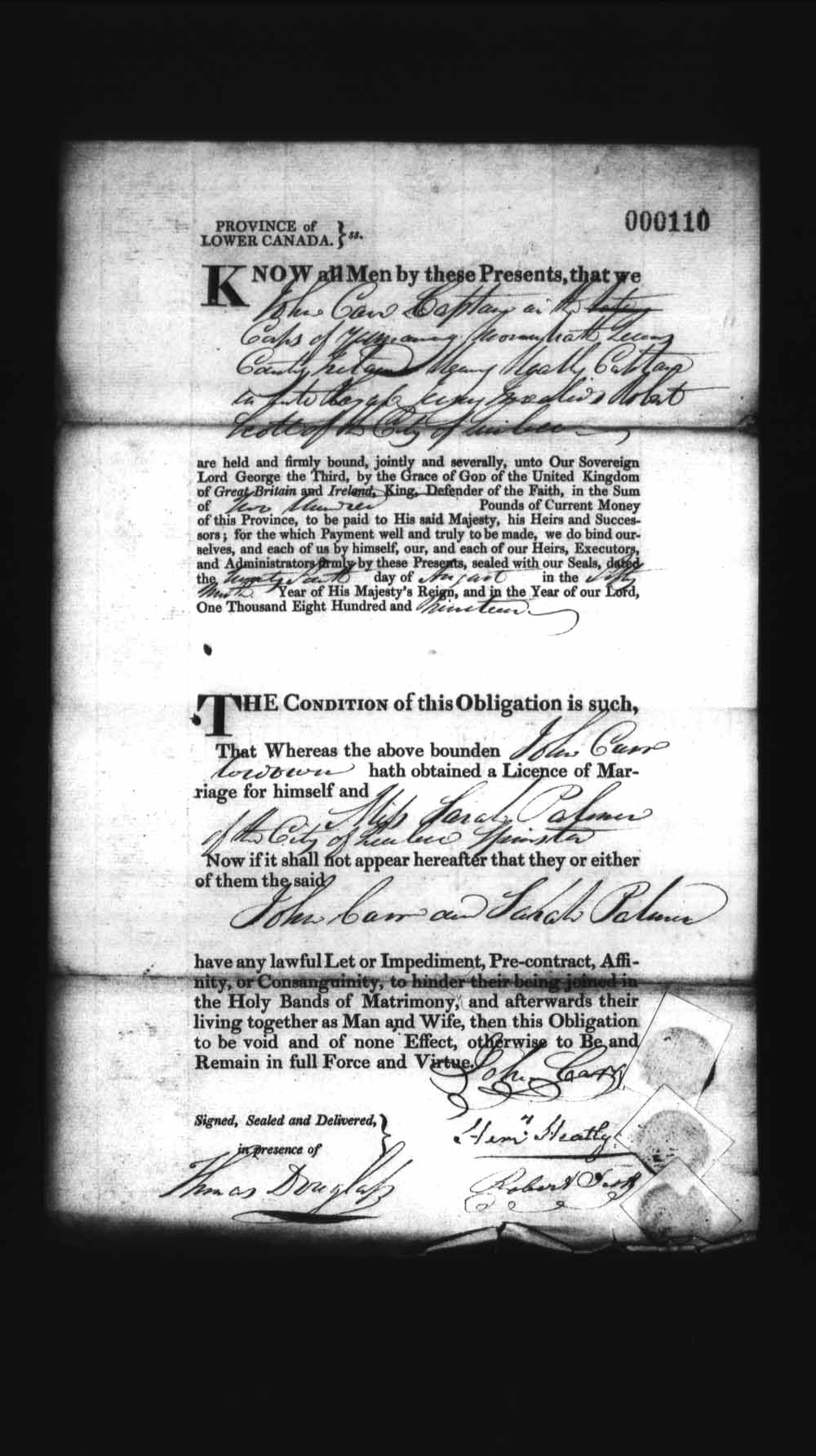 Page numérisé de Cautionnements de mariages pour le Haut-Canada et le Bas-Canada (1779-1865) pour l'image numéro: e008235940