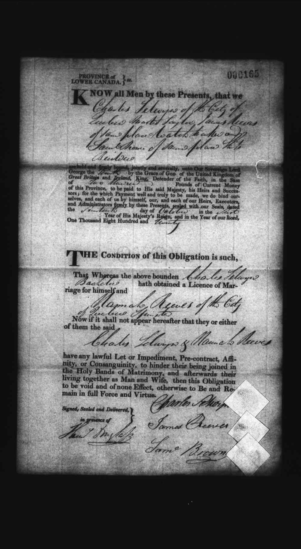Page numérisé de Cautionnements de mariages pour le Haut-Canada et le Bas-Canada (1779-1865) pour l'image numéro: e008236008