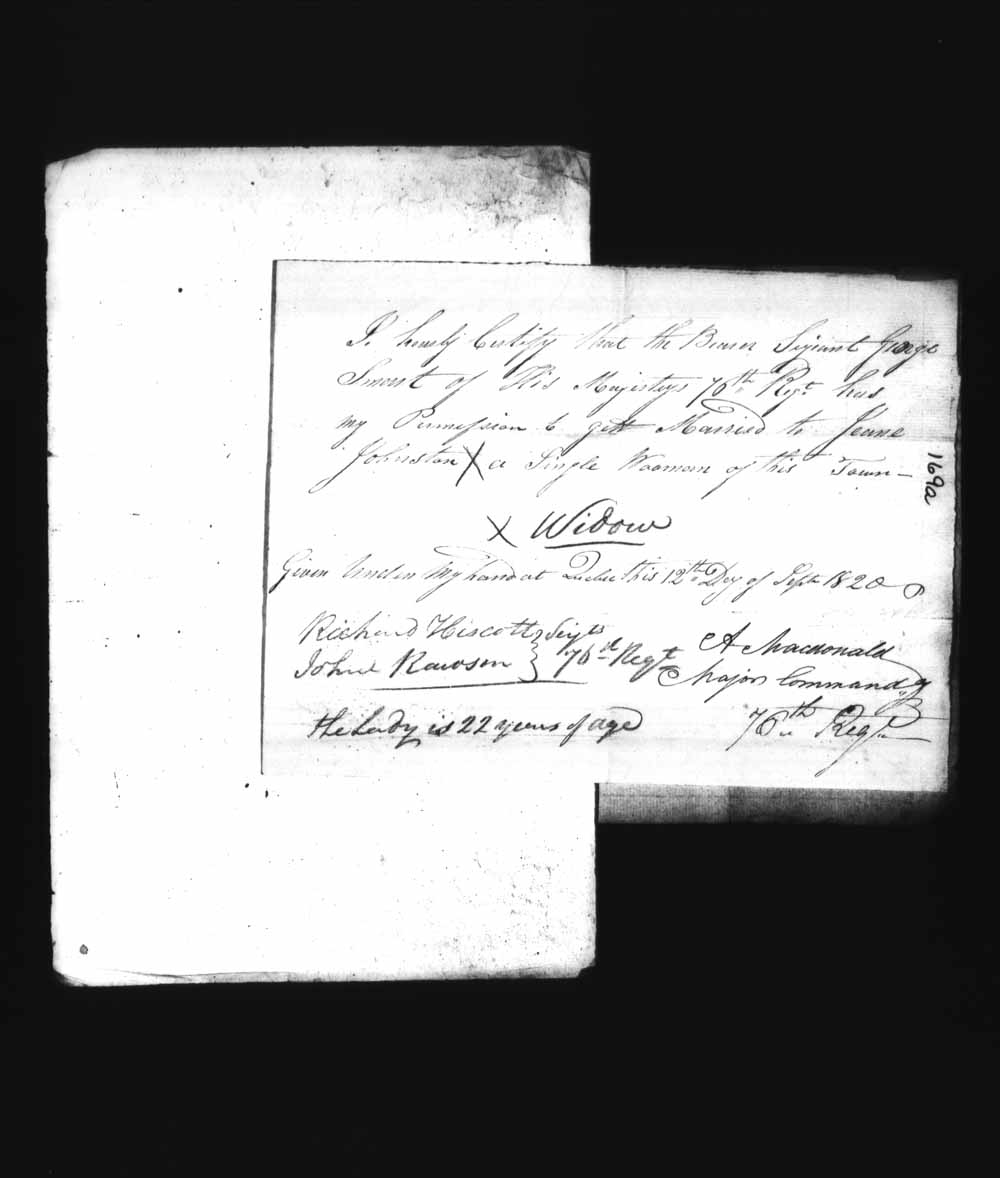 Digitized page of Upper and Lower Canada Marriage Bonds (1779-1865) for Image No.: e008236013