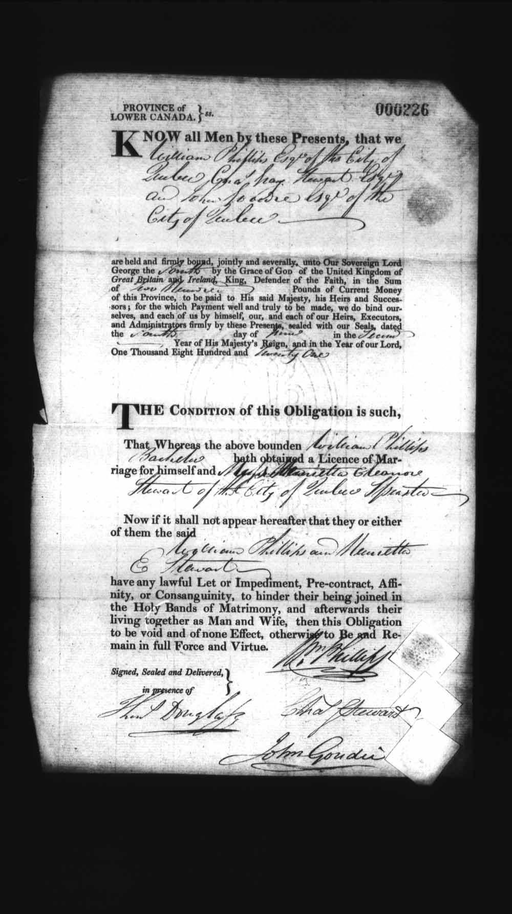 Digitized page of Upper and Lower Canada Marriage Bonds (1779-1865) for Image No.: e008236084