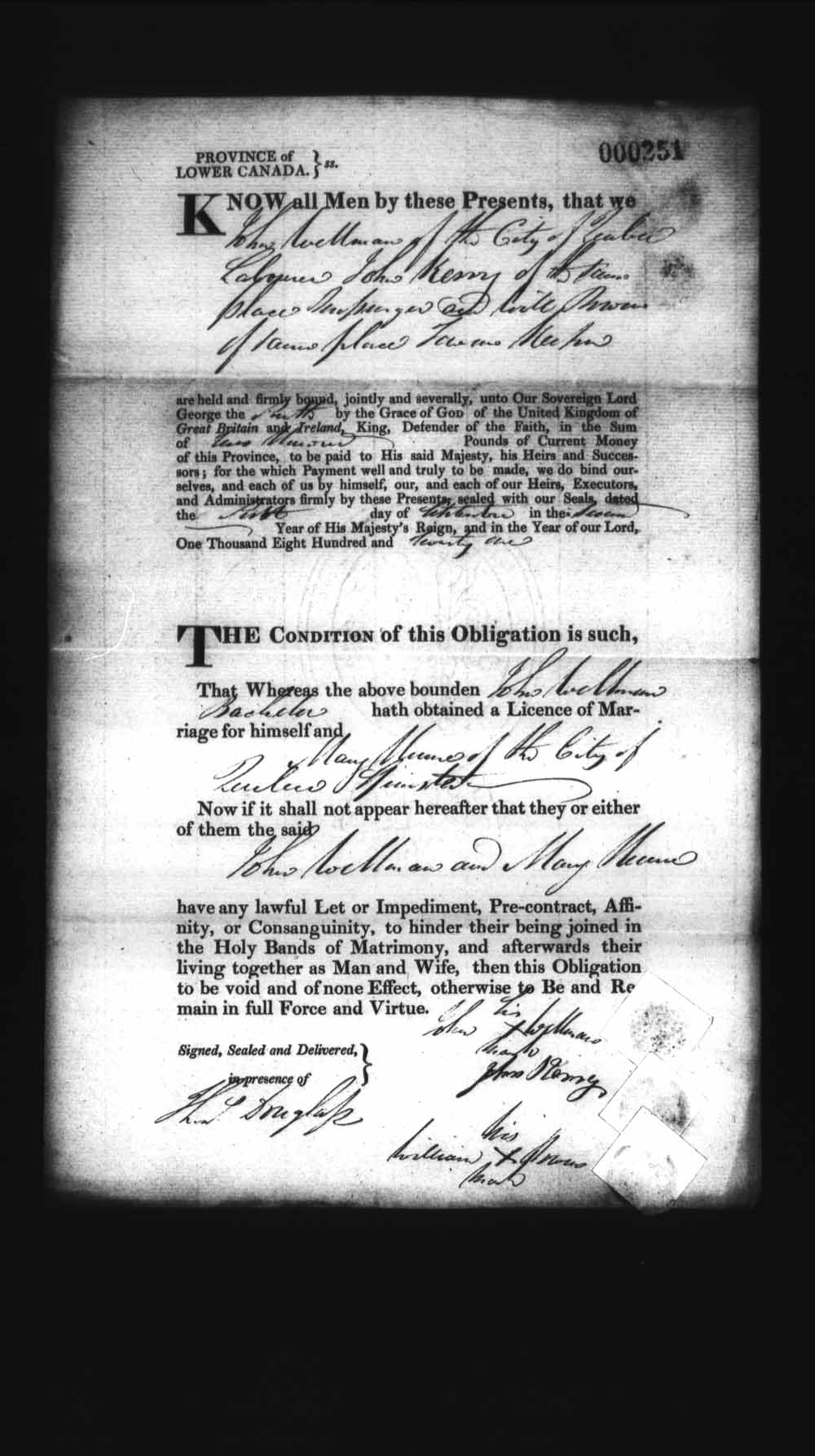 Page numérisé de Cautionnements de mariages pour le Haut-Canada et le Bas-Canada (1779-1865) pour l'image numéro: e008236113