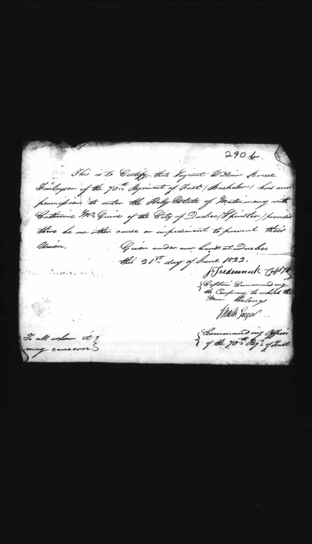 Digitized page of Upper and Lower Canada Marriage Bonds (1779-1865) for Image No.: e008236164
