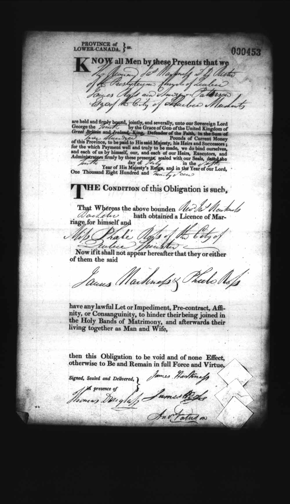 Digitized page of Upper and Lower Canada Marriage Bonds (1779-1865) for Image No.: e008236358