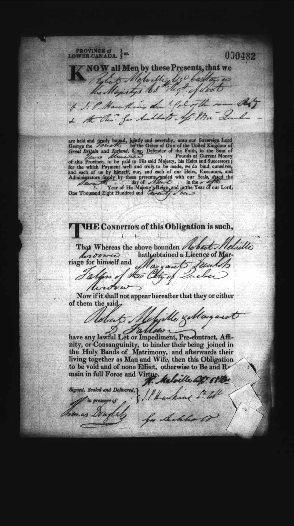 Digitized page of Upper and Lower Canada Marriage Bonds (1779-1865) for Image No.: e008236393