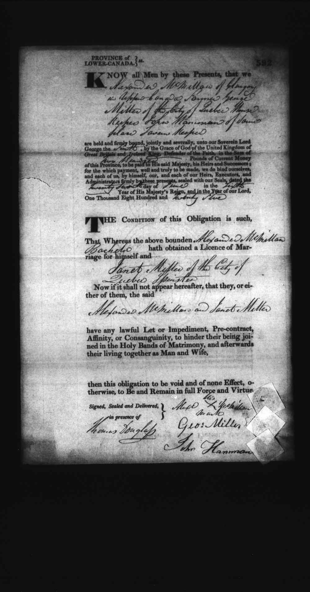 Page numérisé de Cautionnements de mariages pour le Haut-Canada et le Bas-Canada (1779-1865) pour l'image numéro: e008236599