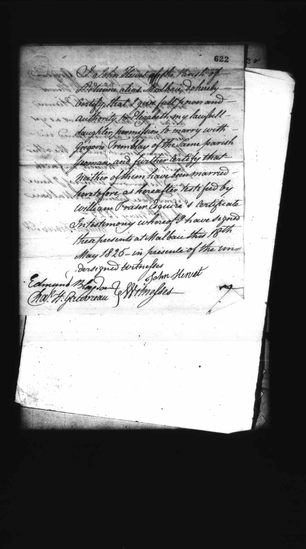 Page numérisé de Cautionnements de mariages pour le Haut-Canada et le Bas-Canada (1779-1865) pour l'image numéro: e008236638