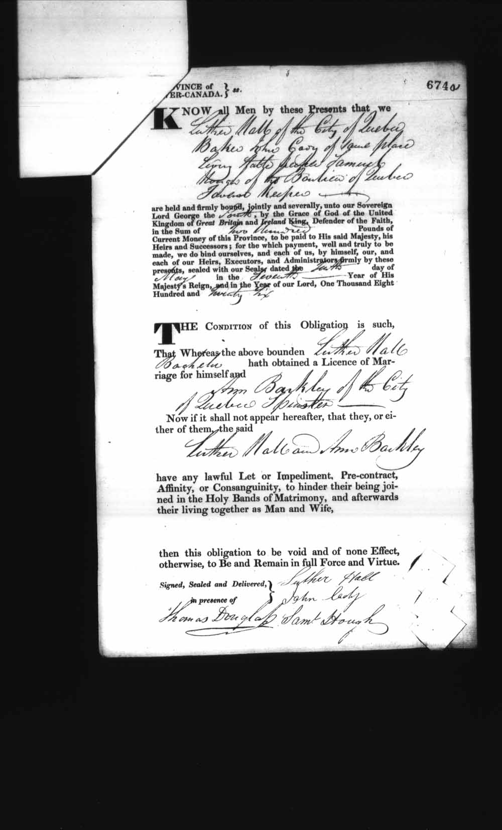 Page numérisé de Cautionnements de mariages pour le Haut-Canada et le Bas-Canada (1779-1865) pour l'image numéro: e008236714