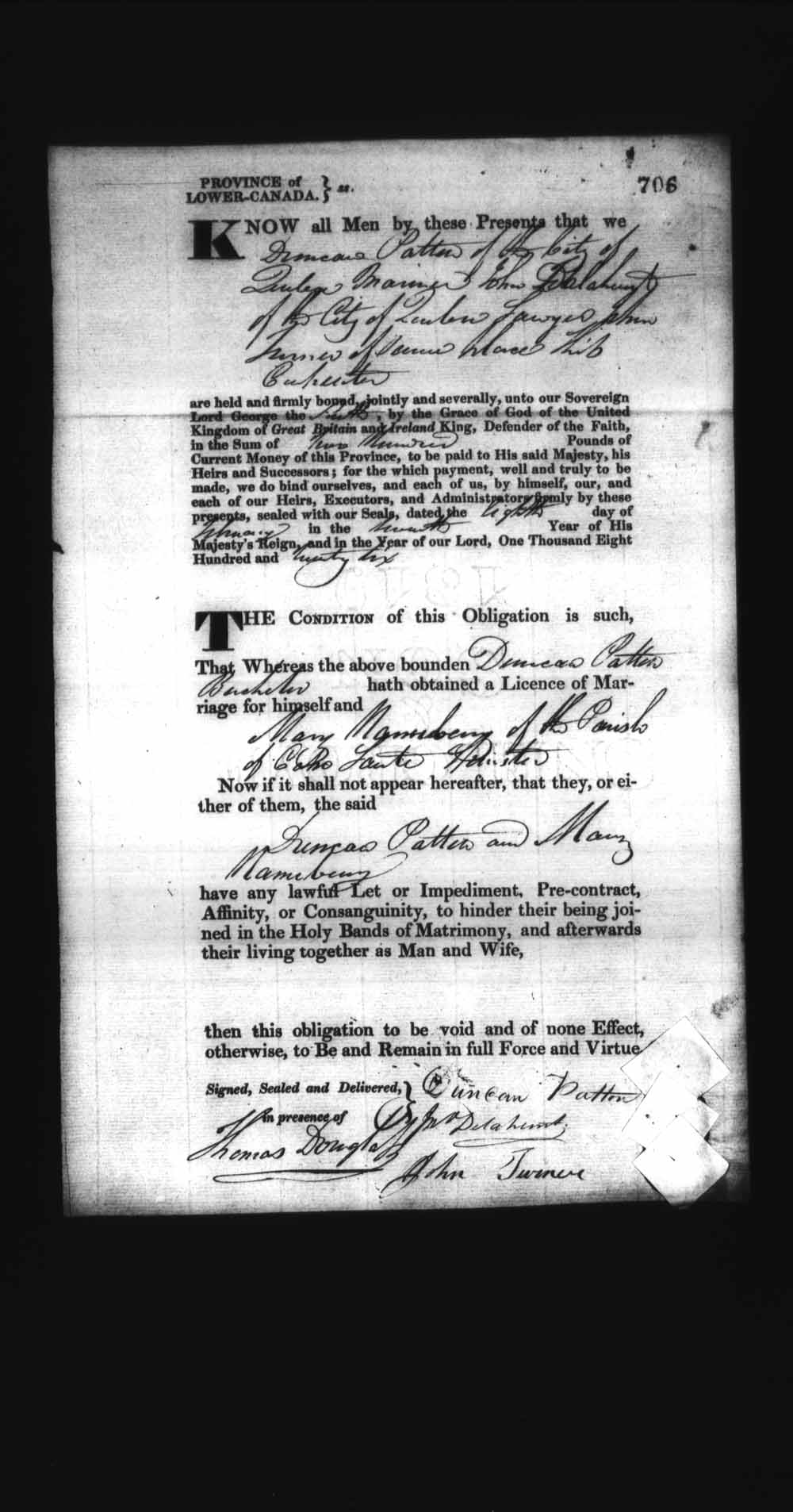 Digitized page of Upper and Lower Canada Marriage Bonds (1779-1865) for Image No.: e008236760