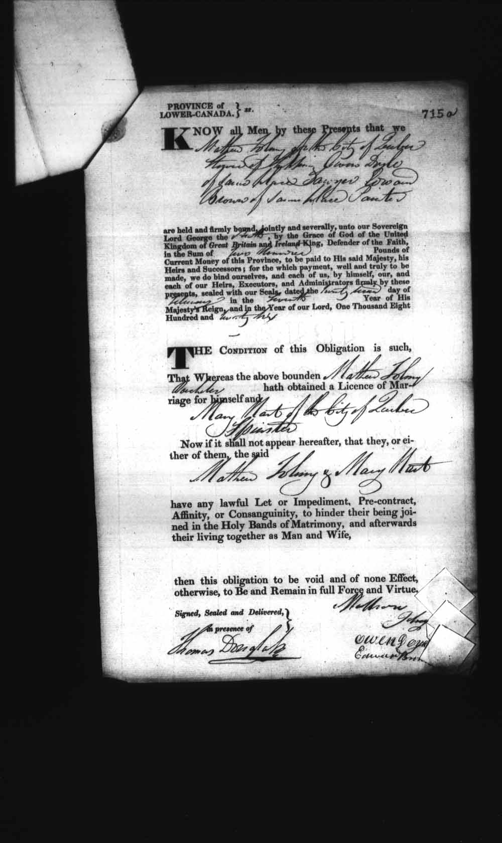 Page numérisé de Cautionnements de mariages pour le Haut-Canada et le Bas-Canada (1779-1865) pour l'image numéro: e008236773