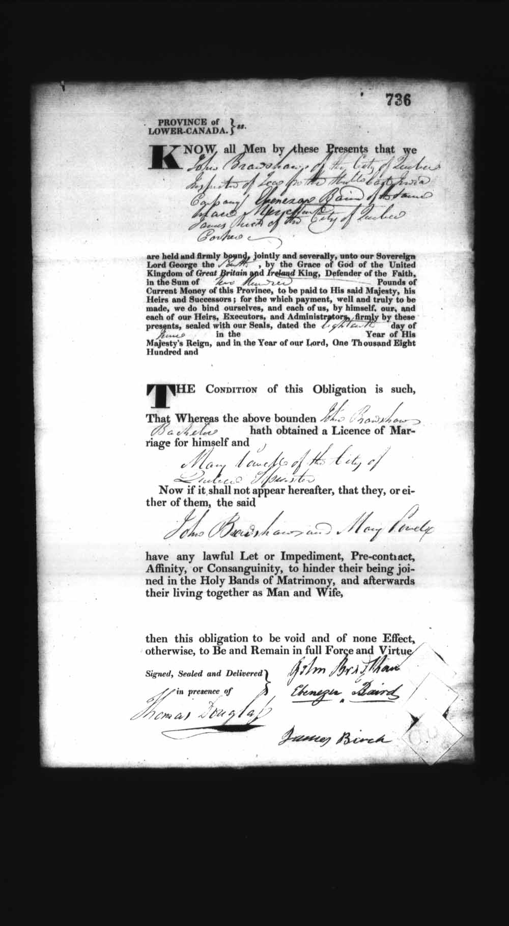 Page numérisé de Cautionnements de mariages pour le Haut-Canada et le Bas-Canada (1779-1865) pour l'image numéro: e008236800