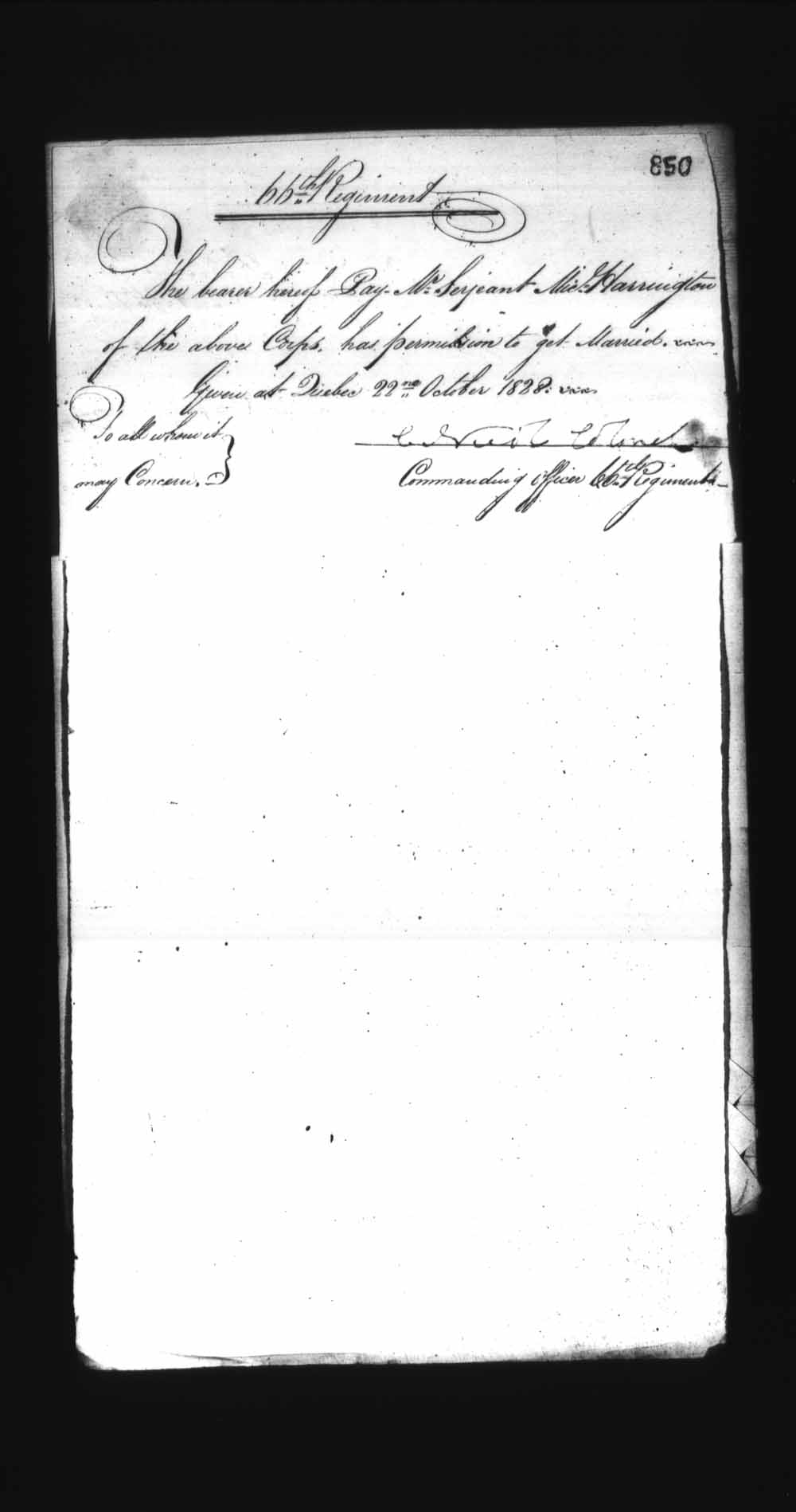 Digitized page of Upper and Lower Canada Marriage Bonds (1779-1865) for Image No.: e008236938