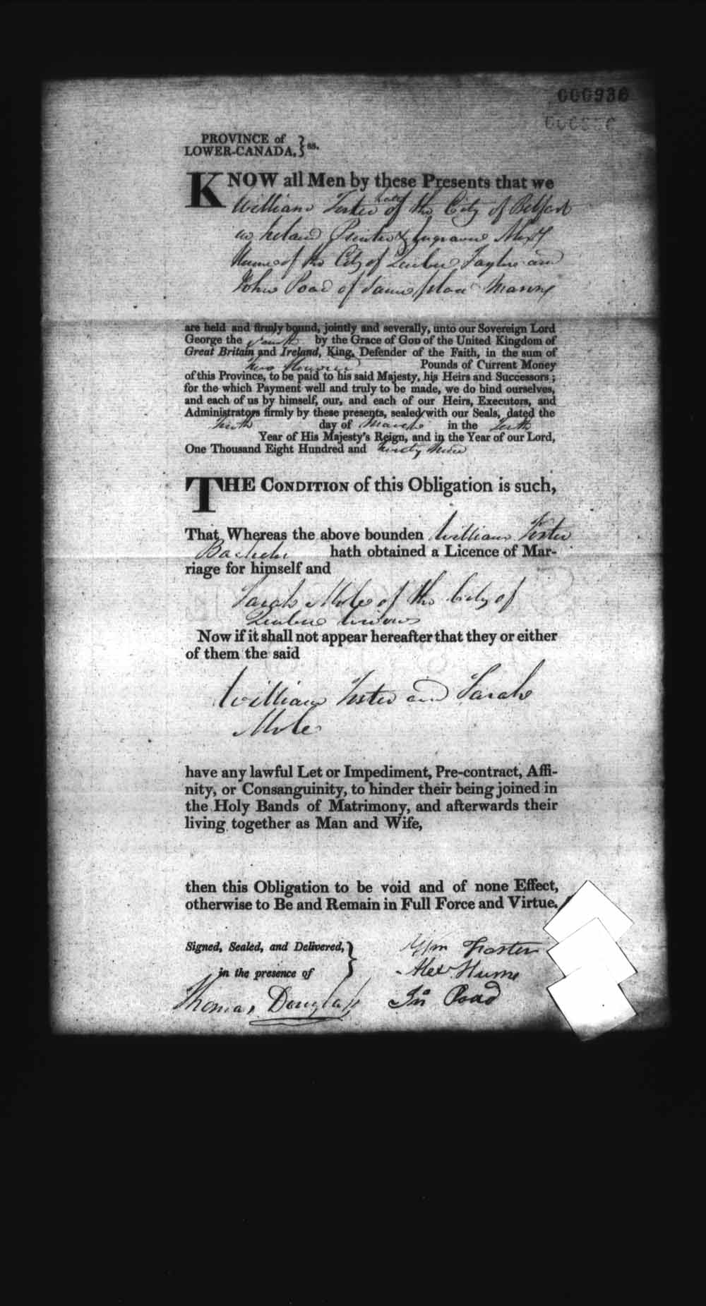 Page numérisé de Cautionnements de mariages pour le Haut-Canada et le Bas-Canada (1779-1865) pour l'image numéro: e008237040