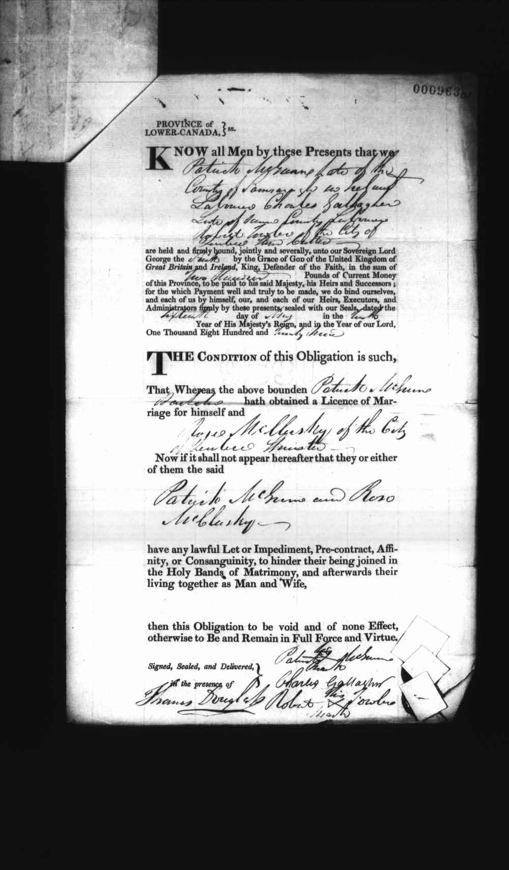 Digitized page of Upper and Lower Canada Marriage Bonds (1779-1865) for Image No.: e008237071