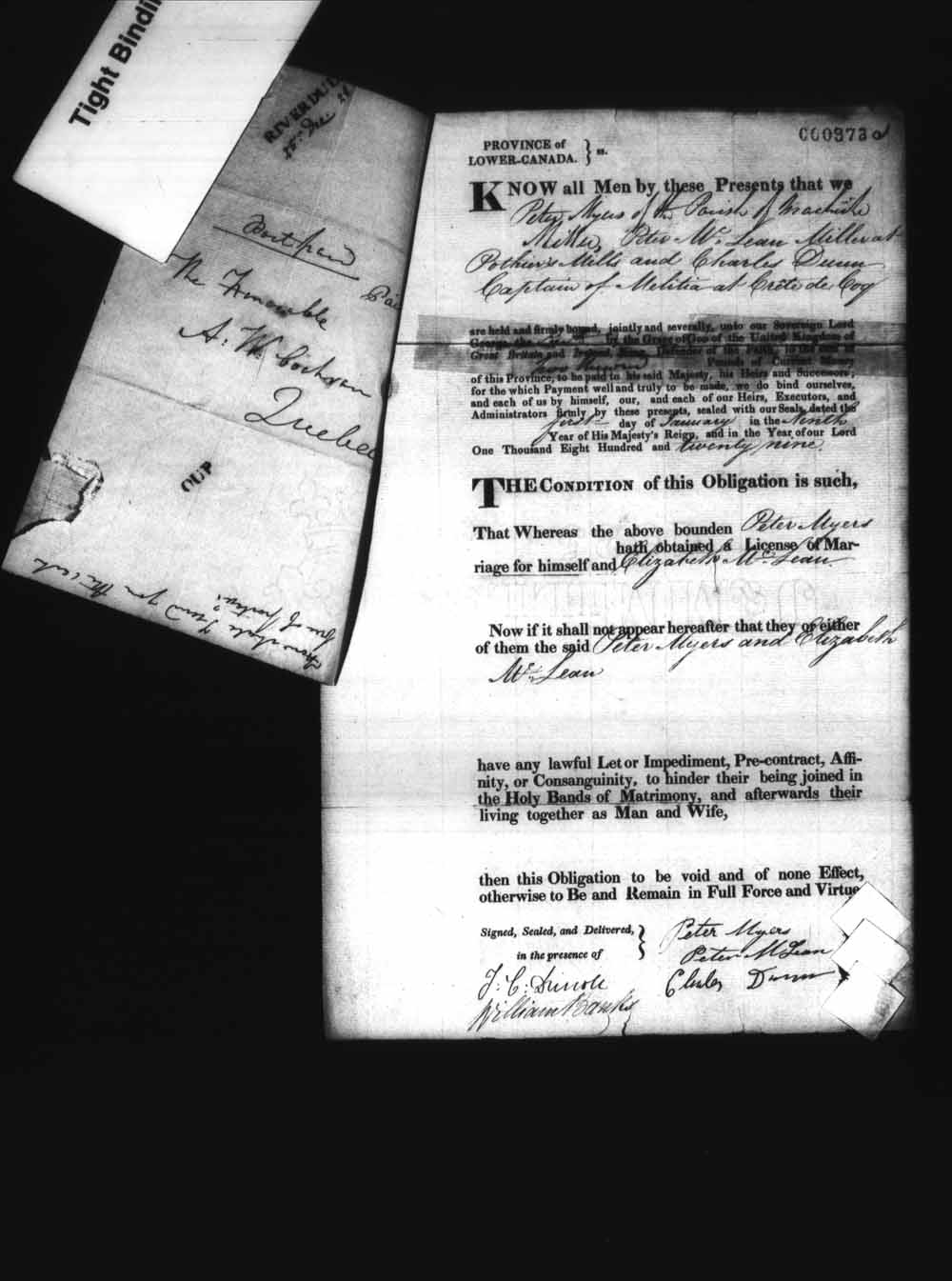 Page numérisé de Cautionnements de mariages pour le Haut-Canada et le Bas-Canada (1779-1865) pour l'image numéro: e008237084