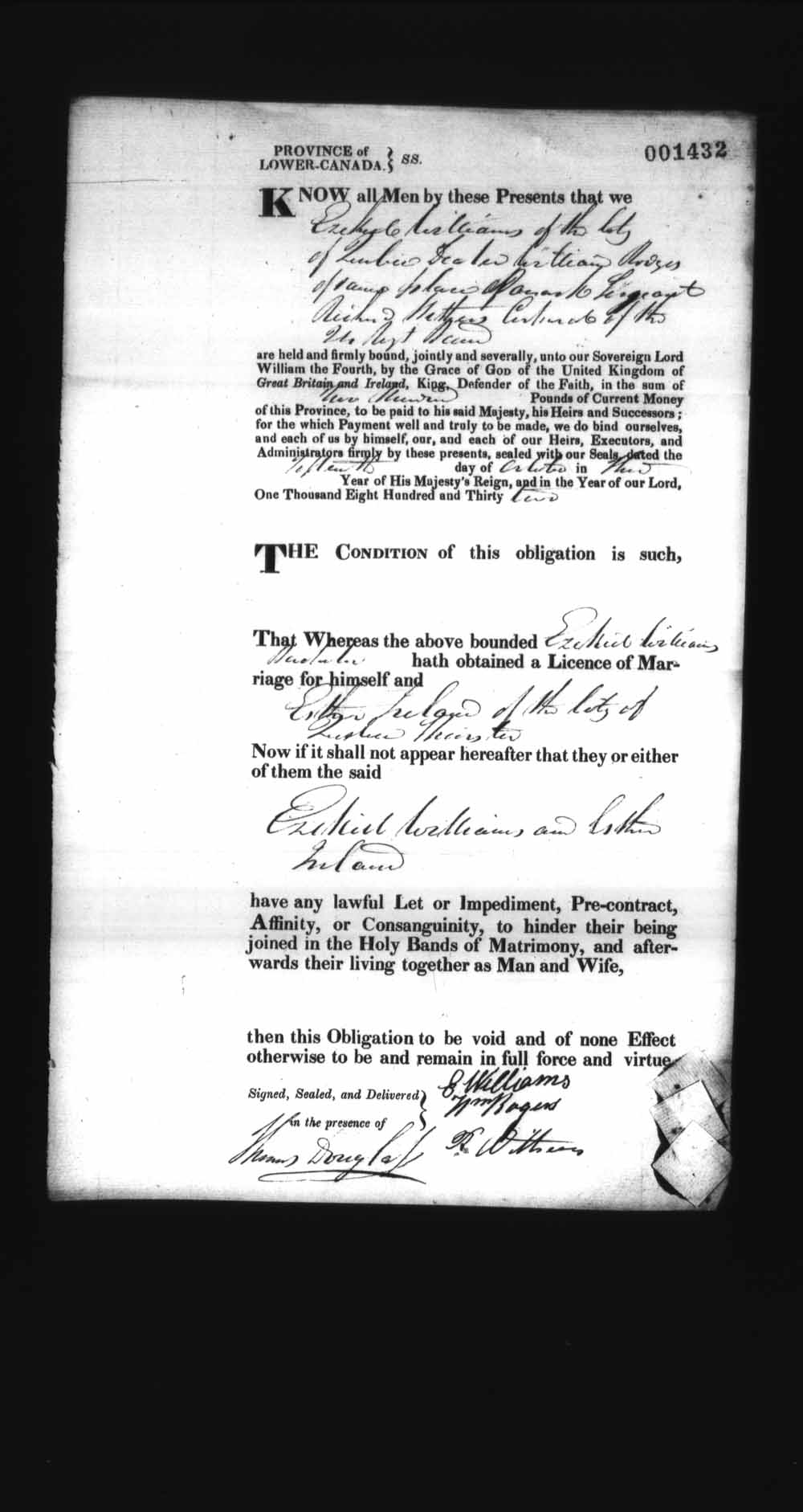 Page numérisé de Cautionnements de mariages pour le Haut-Canada et le Bas-Canada (1779-1865) pour l'image numéro: e008237635