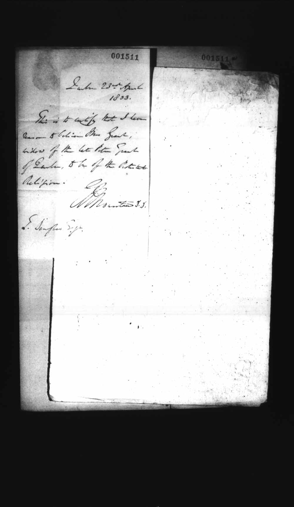 Digitized page of Upper and Lower Canada Marriage Bonds (1779-1865) for Image No.: e008237802