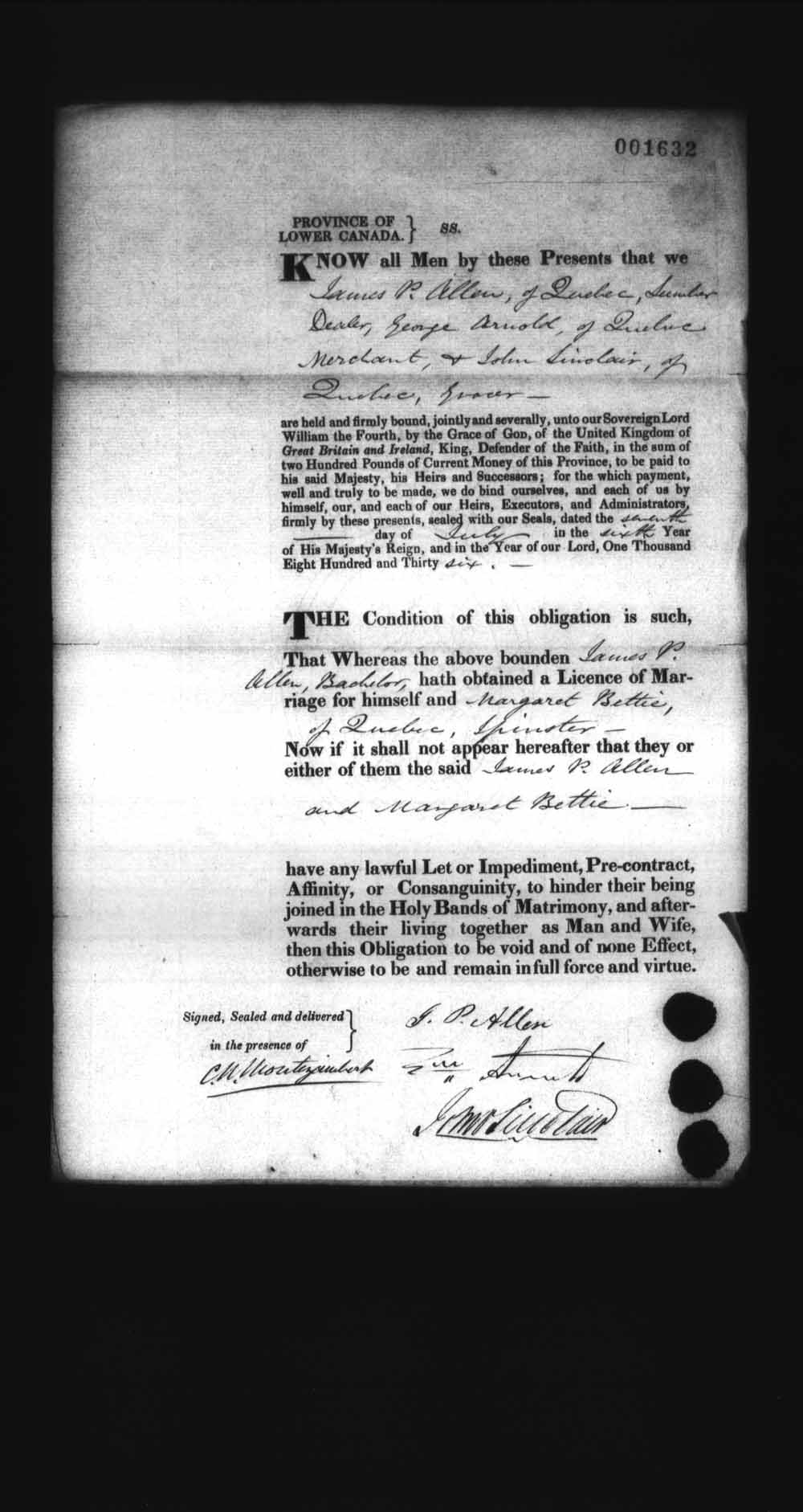Page numérisé de Cautionnements de mariages pour le Haut-Canada et le Bas-Canada (1779-1865) pour l'image numéro: e008237956