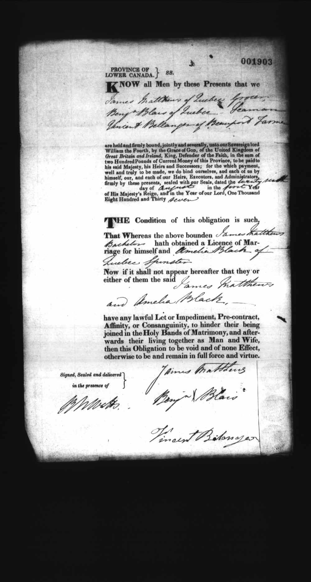 Page numérisé de Cautionnements de mariages pour le Haut-Canada et le Bas-Canada (1779-1865) pour l'image numéro: e008238237
